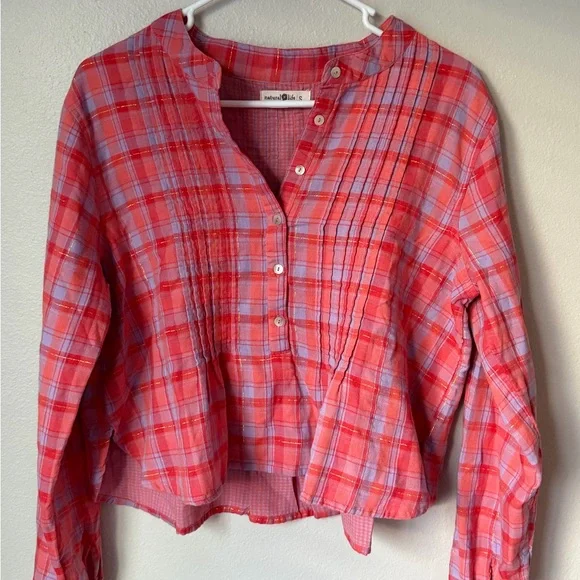 Natural Life Montana Cotton Gauze Top - Pink Lavender Plaid - Women’s Small Boho - Picture 3 of 6